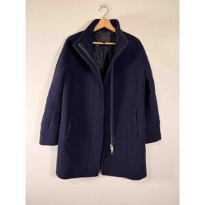 J.Crew Stadium Cloth Cocoon Coat Wool Blend Navy Blue Italian Fabric Size 6